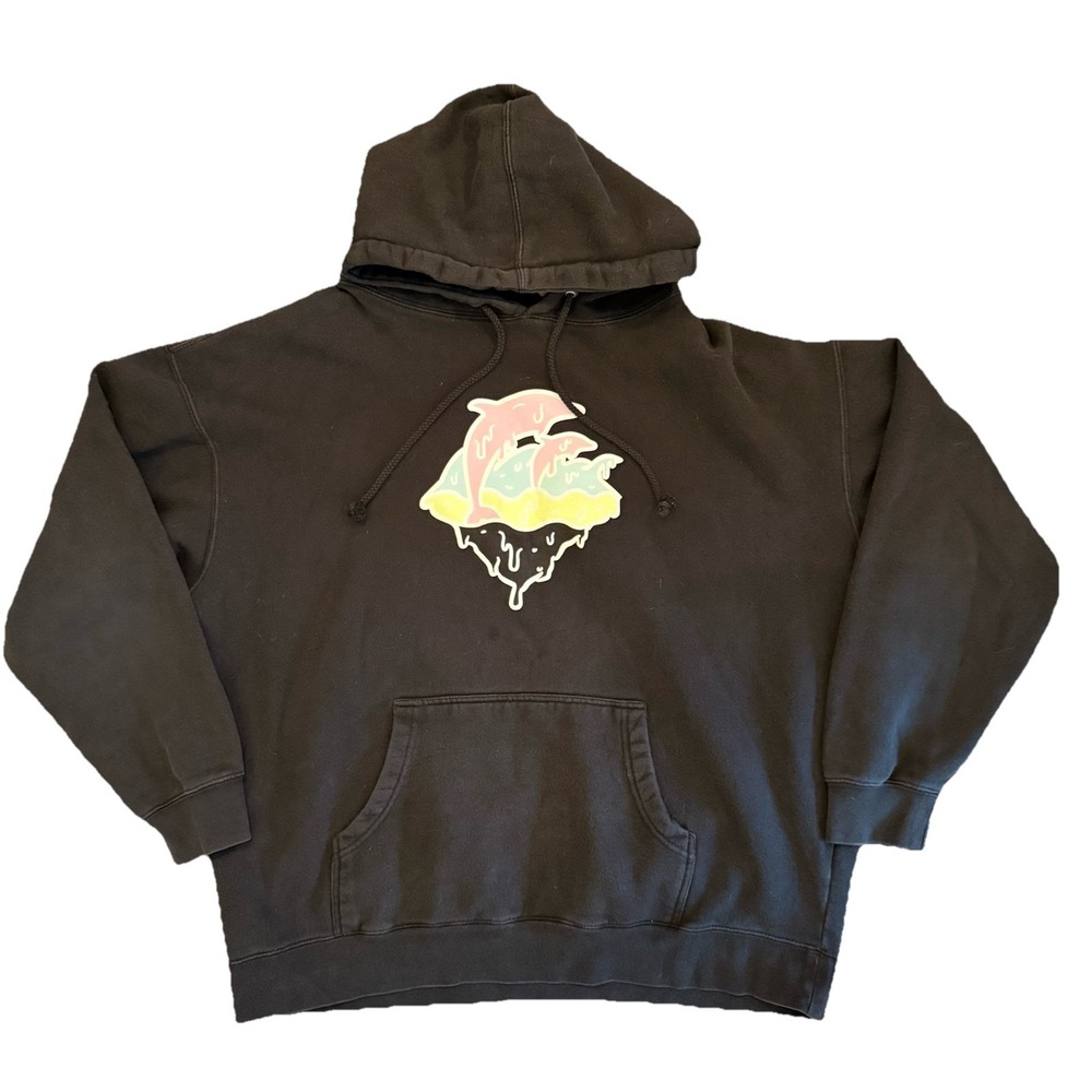 Pink Dolphin Men's Graphic Logo Black Pullover Hoodie Sweatshirt, XL, skater